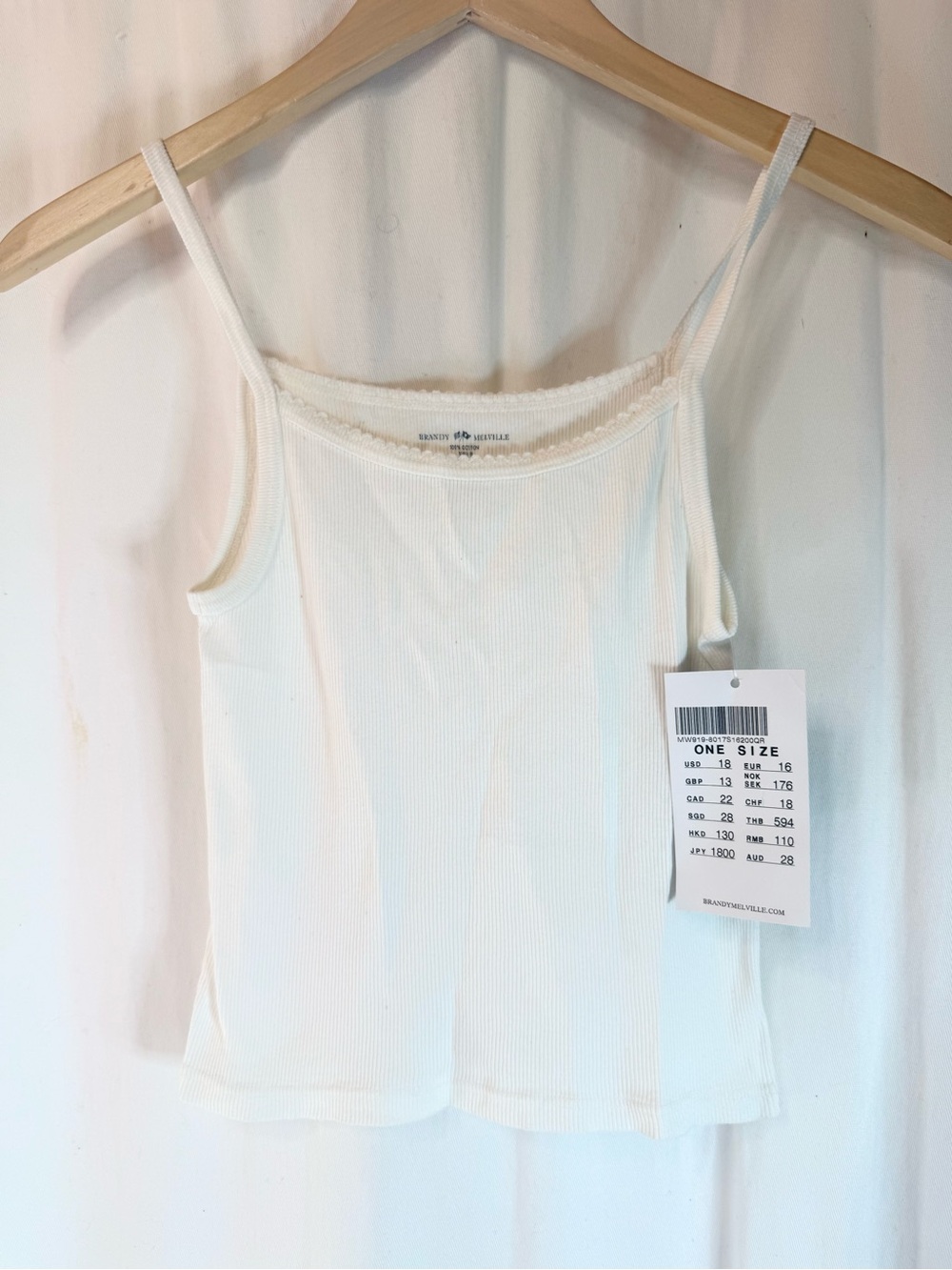 🤍Brandy Melville Skylar Tank - White Ribbed Cotton Lace Trim (NWT)🤍